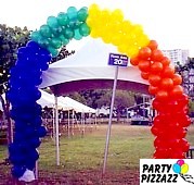 Sectional Balloon Arch - Purple, Blue, Green, Yellow, Orange, Red.  McCoy Pavilion, Ala Moana Park